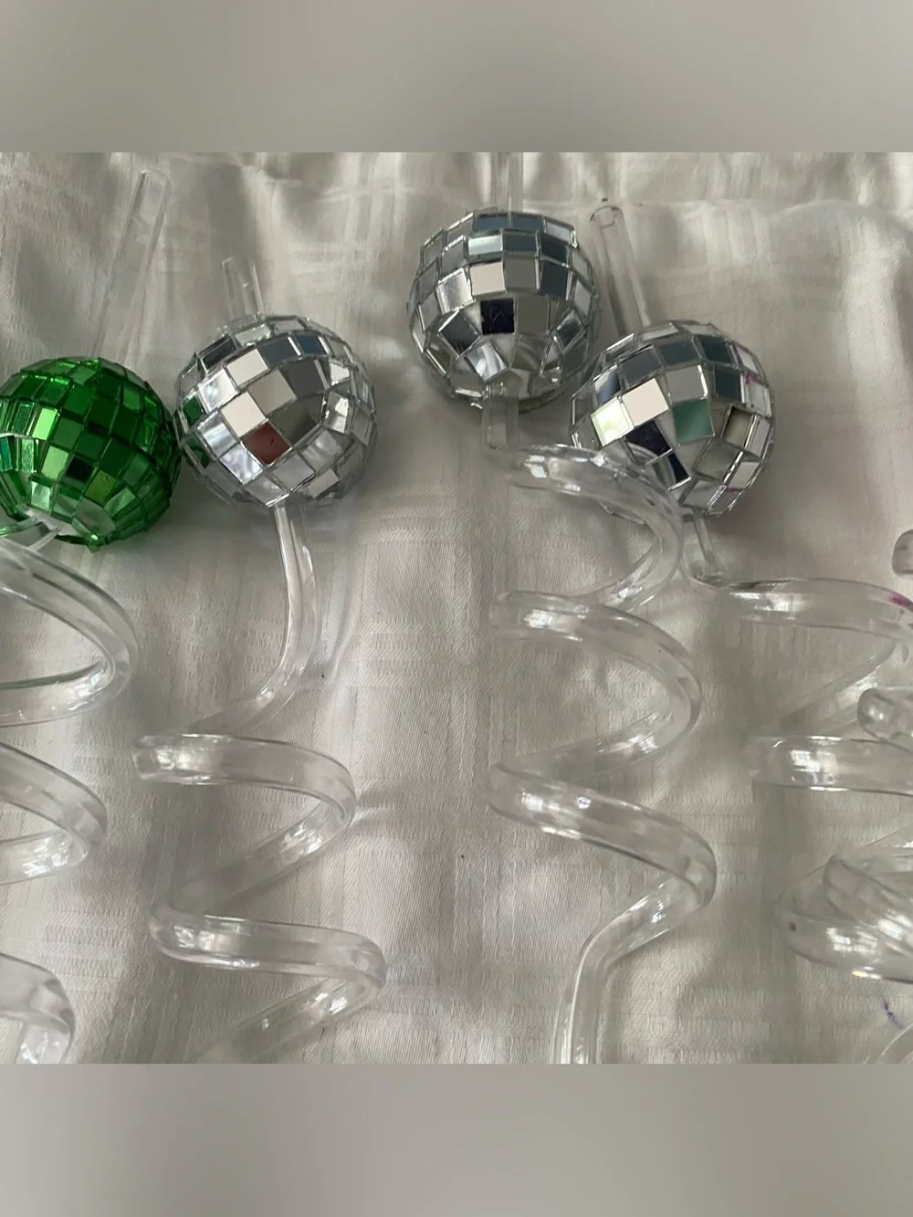 Swizzle Straws Disco Balls Plastic Colorful Lot Of 7 + 1 Extra Straw Party Event